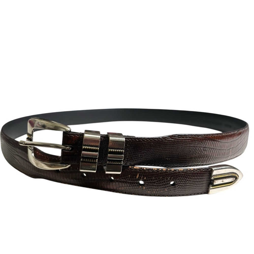 Brown Alligator Embossed Leather Belt Western Southwestern Men's Size 42